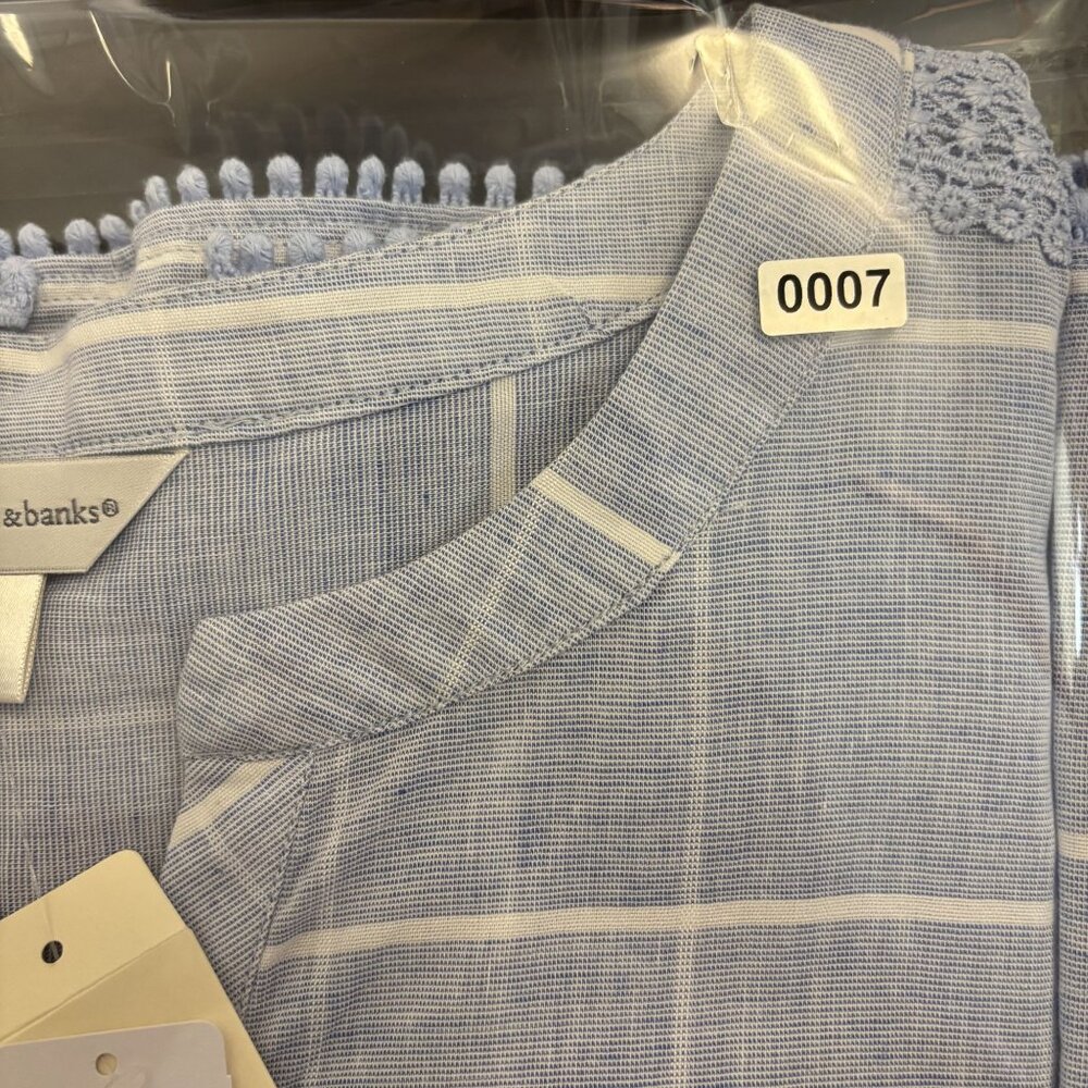 Christopher & Banks Blue Plaid 3/4 Sleeve Tunic Top W/Lace Detail Size L - Picture 13 of 13